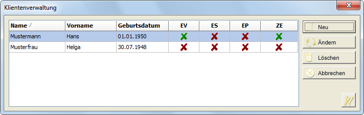 Klientenverwaltung - Hauptfenster