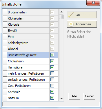 Datenbank - Inhaltsstoffe bearbeiten