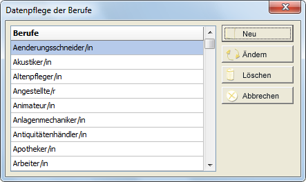 Datenpflege der Berufe