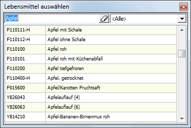 Lebensmittel auswählen