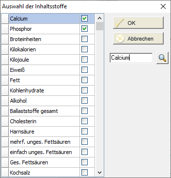 Sortierte Liste - Inhaltsstoffe