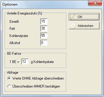 Zufuhrempfehlung - Optionen